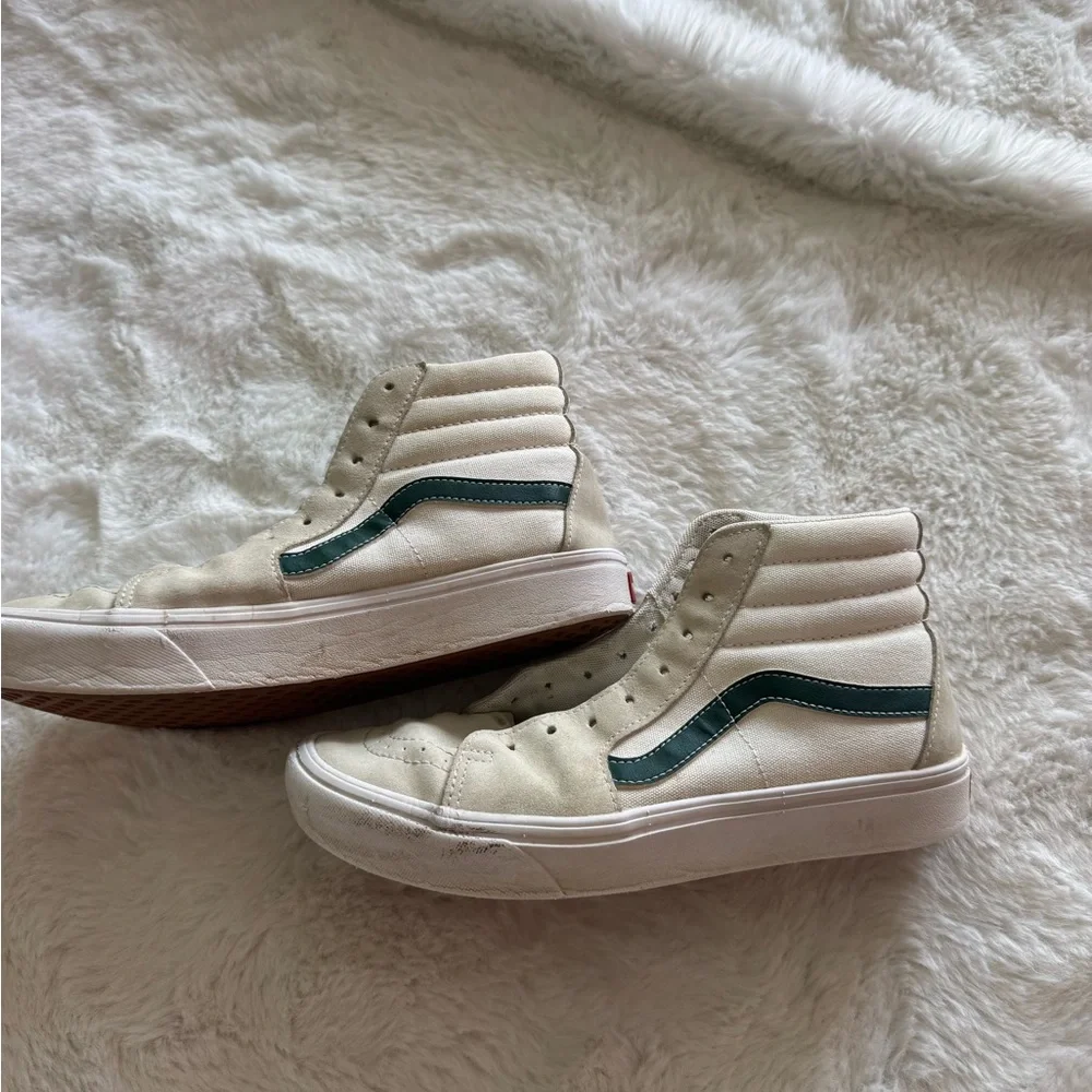 Vans Cream and Green High-Top Sneakers Shoes Men’s 8 - Picture 2 of 5
